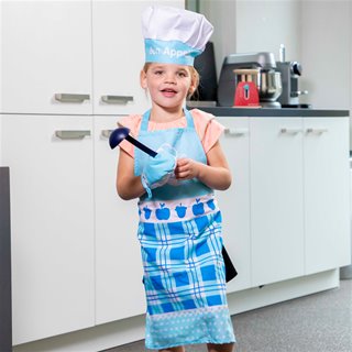 Kookschort met koksmuts en ovenwant - blauw